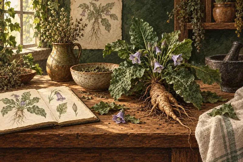 Botanical field-guide illustration for Mandrake