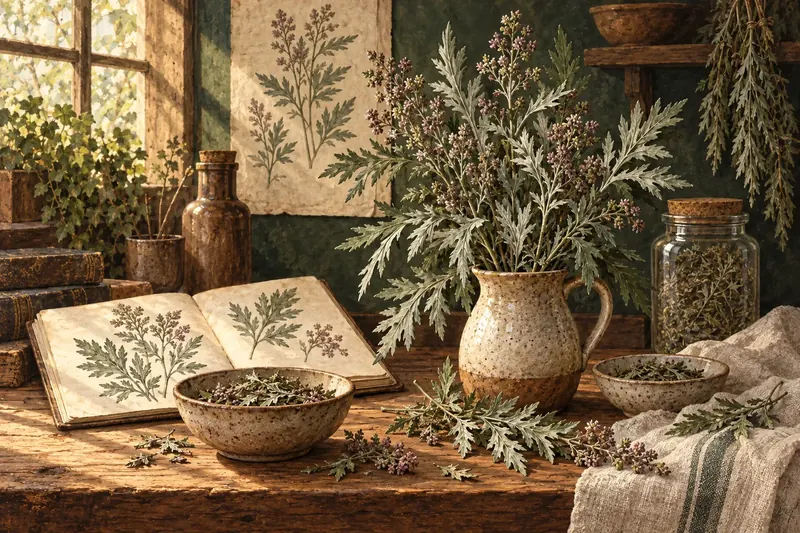 Botanical field-guide illustration for Mugwort