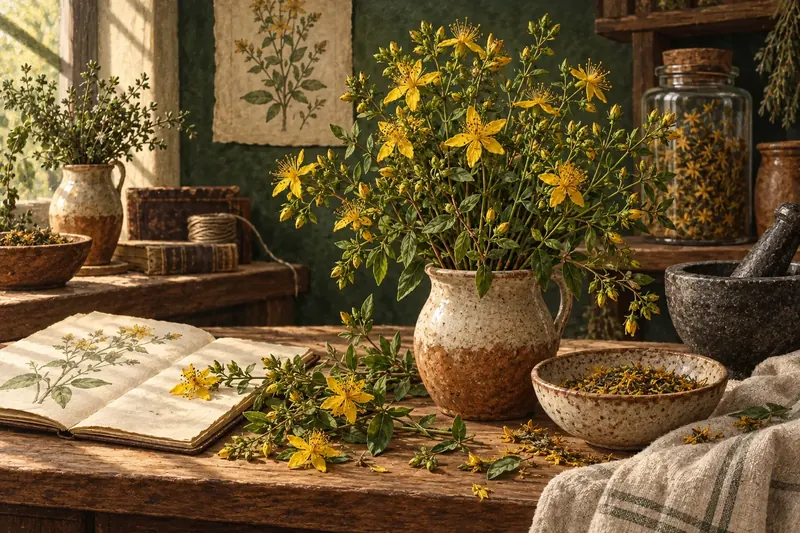 Botanical field-guide illustration for St. John's Wort