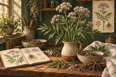 Botanical field-guide illustration for Valerian