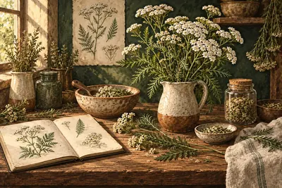 Botanical field-guide illustration for Yarrow