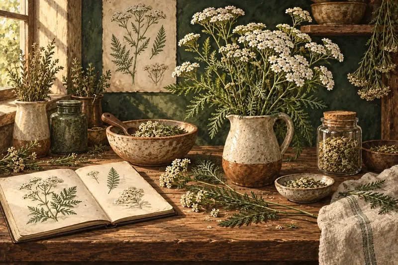 Botanical field-guide illustration for Yarrow
