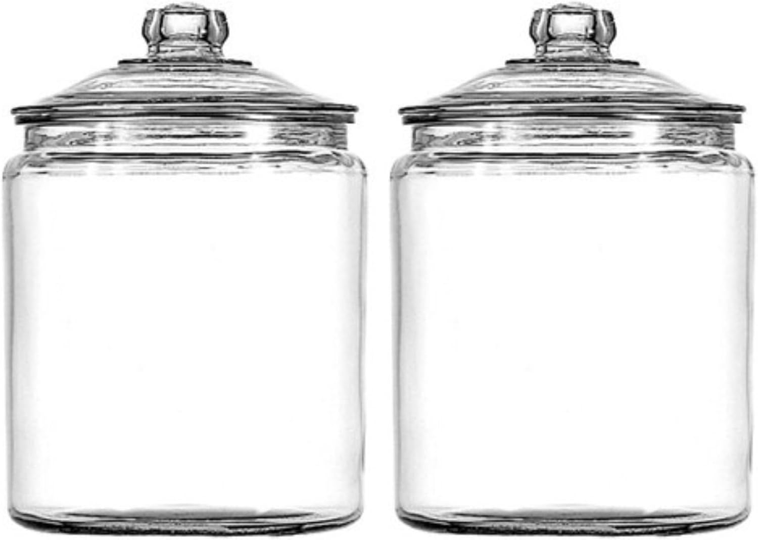 Two Anchor Hocking one-gallon glass jars with lids