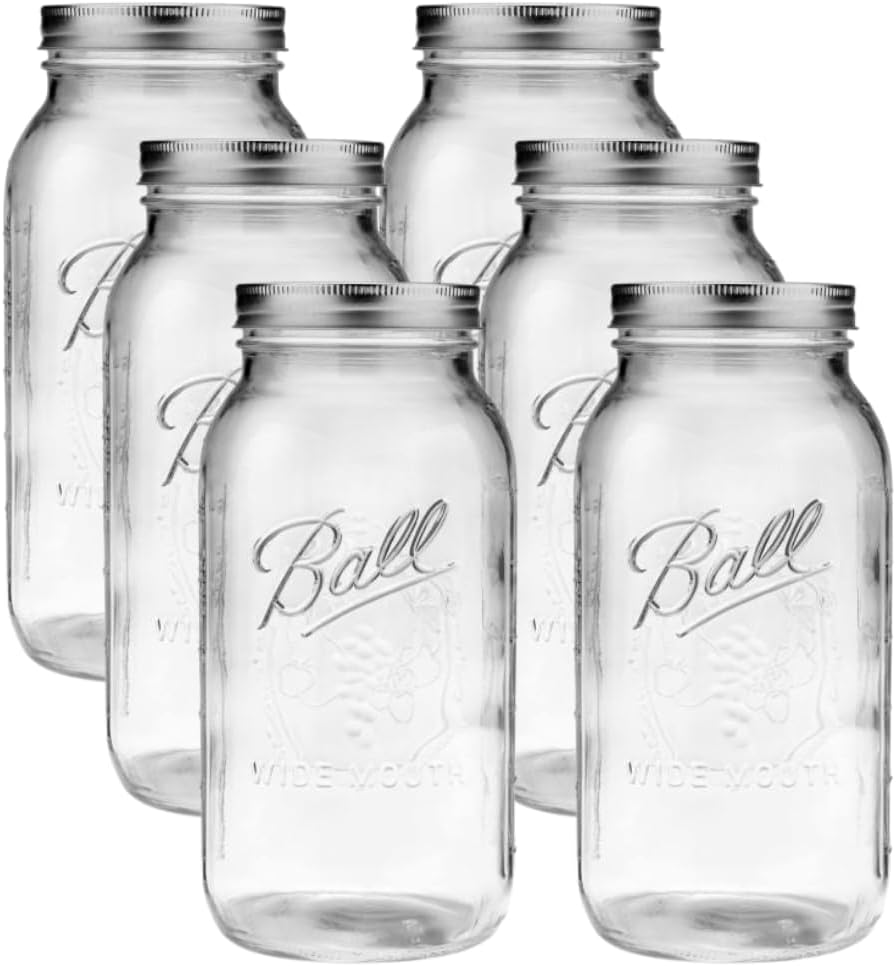 Six Ball wide-mouth half-gallon glass jars