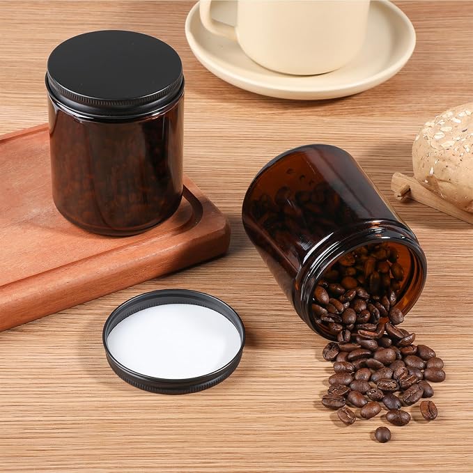 Amber glass jar and screw lid shown in the Goiio listing image
