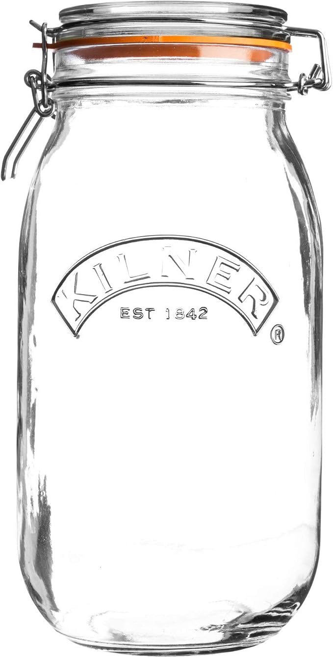 Clear Kilner two-litre clip-top jar with rubber seal