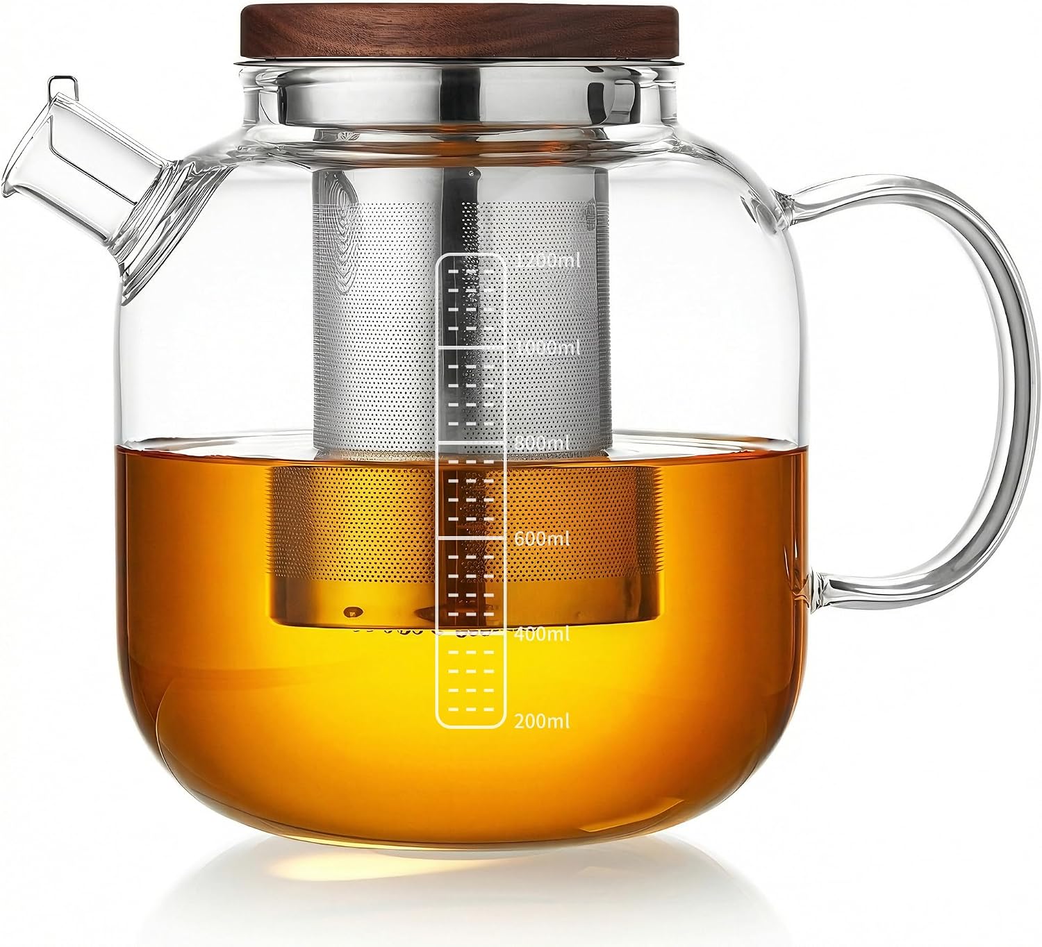 Clear glass teapot with a stainless-steel infuser basket