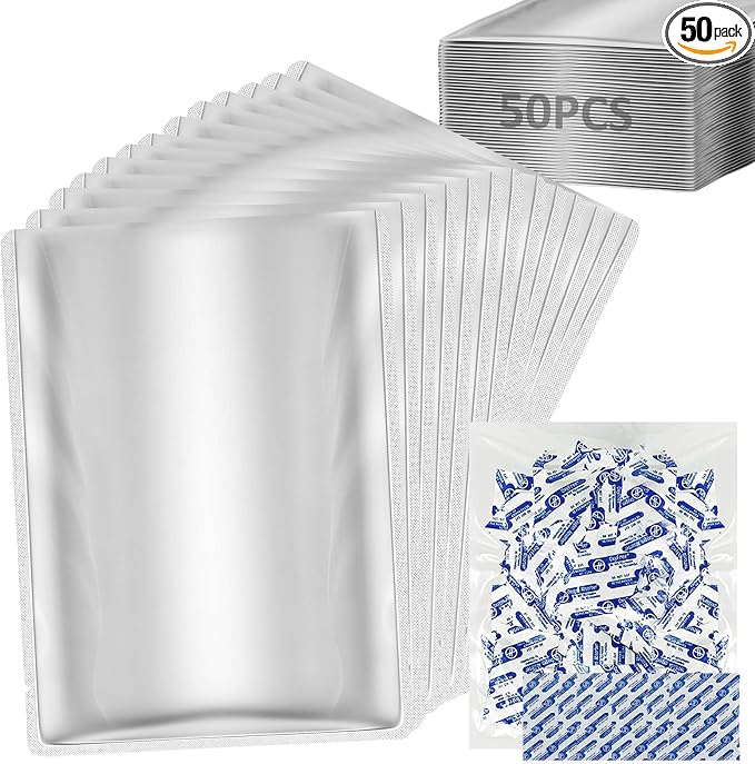 Fifty one-gallon opaque Mylar bags with oxygen absorbers